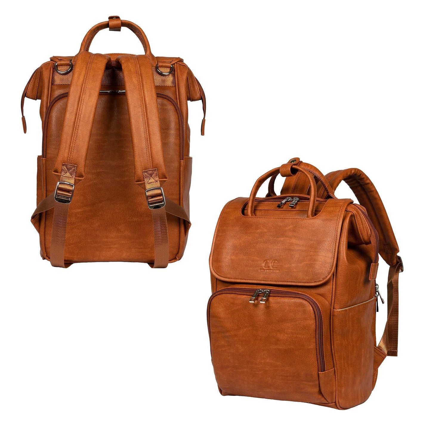 Citi Collective Explorer Brown Diaper Bag Backpack - Vegan Leather Diaper Bag with Shoulder Strap Insulated Bottle Pockets Changing Pad Stroller Clip- Versatile Diaper Bag for Baby