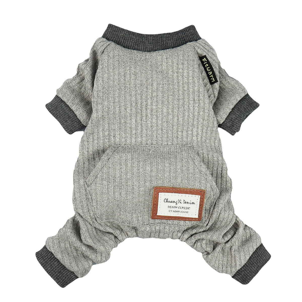 Fitwarm Knitted Dog Pajamas Dog Clothes for Small Dogs Girl Boy Pet Onesie with Feet Doggy Outfit Light Grey Medium