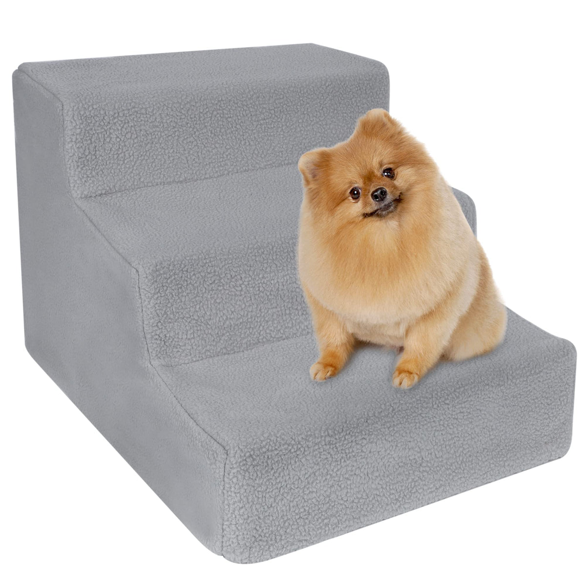 yofit Doggy Steps - Non-Slip 3 Steps Pet Stairs for Cats and Dogs Foldable Plastic with Washable Carpet Holds Up to 50 lbs (Gray)